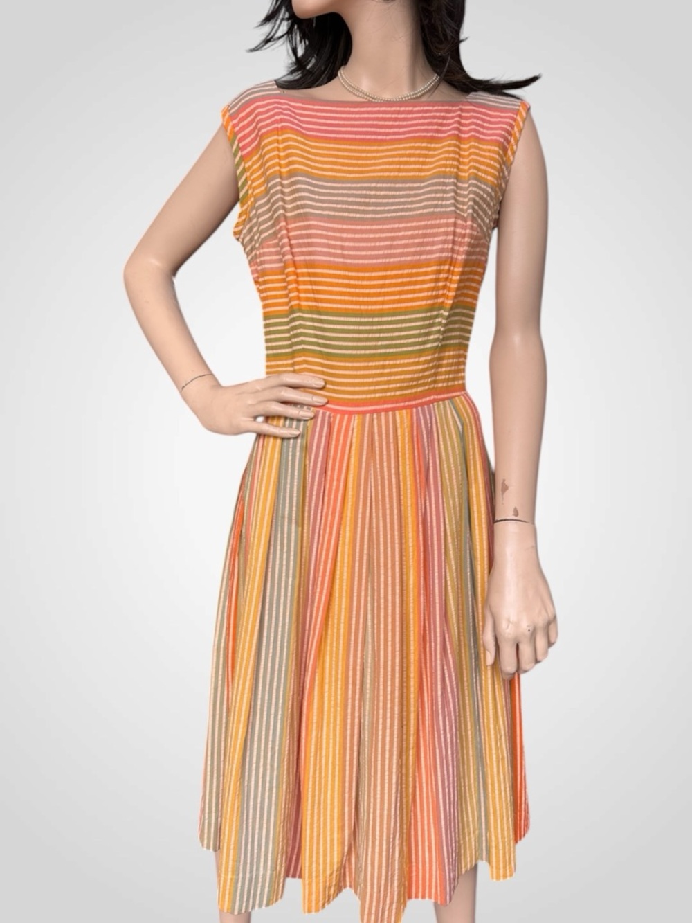 Vintage 1950s Seersucker Dress, S/M - Picture 7 of 9